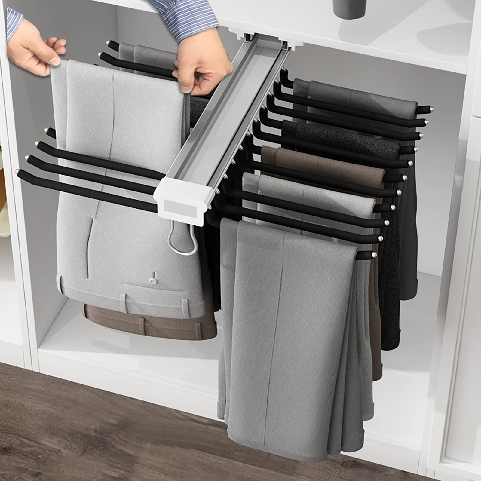 22 Arms Pull Out Trousers Rack Steel Pull Out Pants Rack Pants Hanger Bar Clothes Organizers for Closet for Space Saving
22 Arms Pull Out Trousers Rack Steel Pull Out Pants Rack Pants Hanger Bar Clothes Organizers for Closet for Space Saving