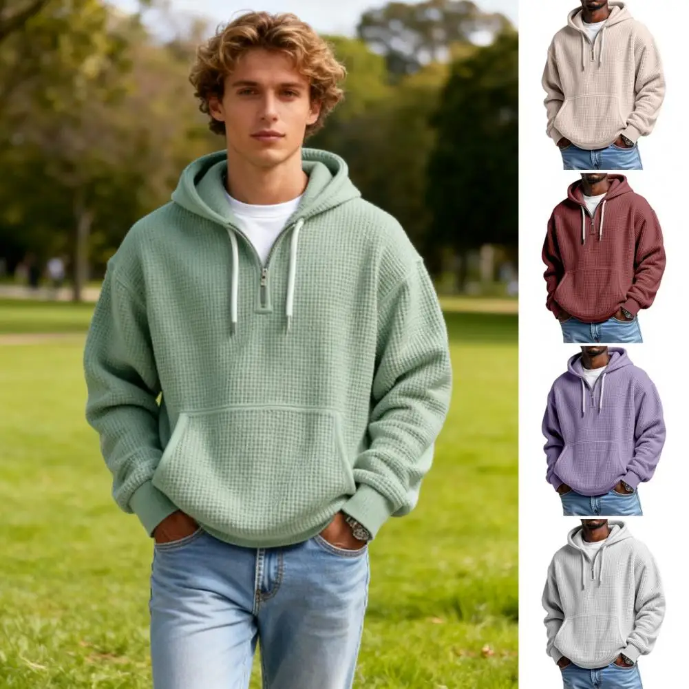 Толстовка с капюшоном и карманом, мужская толстовка на молнии на четверть, пуловер вафельной вязки, толстовка с карманом на шнурке, повседневная свободная посадка
Толстовка с капюшоном и карманом, мужская толстовка на молнии на четверть, пуловер вафельной вязки, толстовка с карманом на шнурке, повседневная свободная посадка