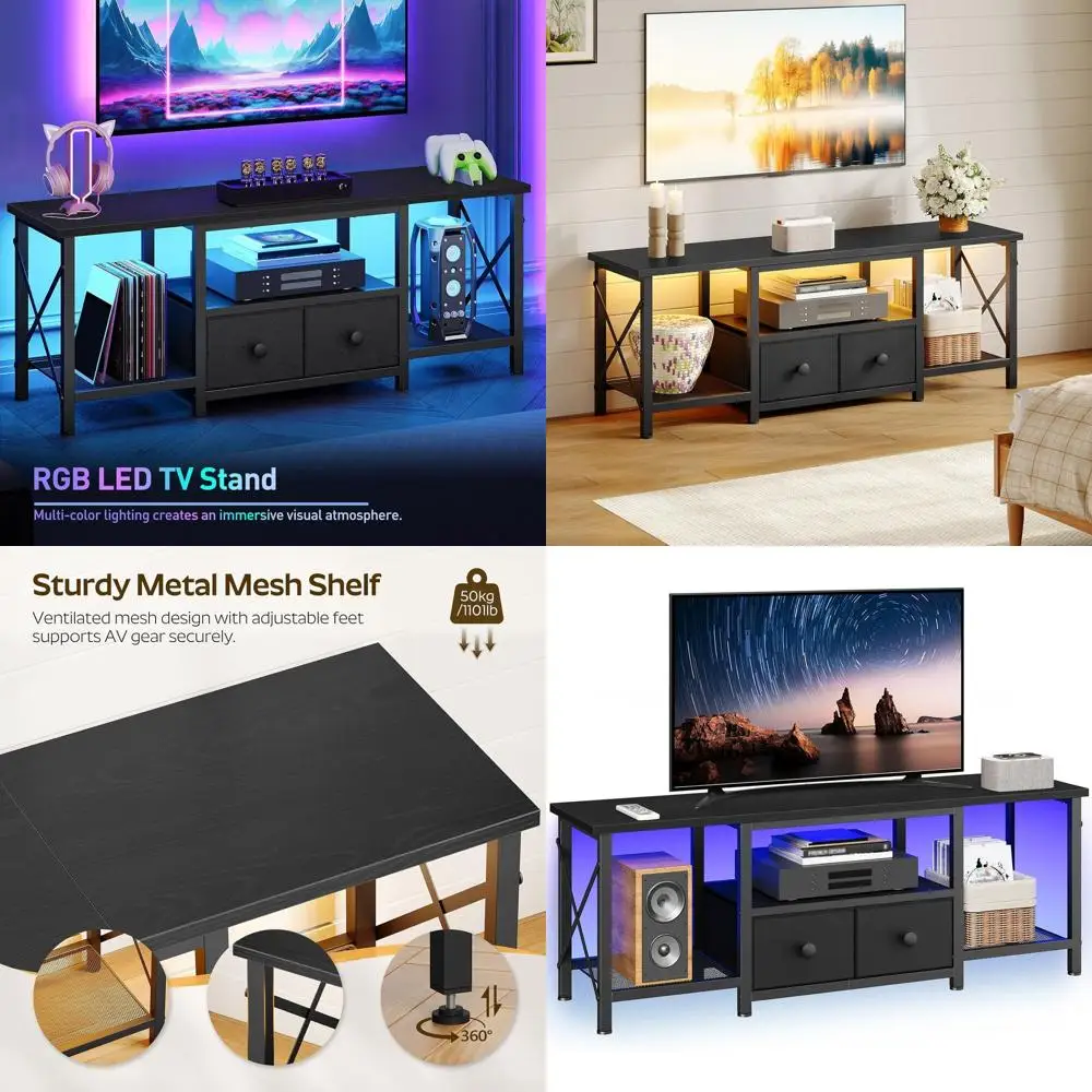 Тумба под телевизор со светодиодной подсветкой, тканевыми ящиками и сетчатыми полками, развлекательный центр для телевизоров с диагональю до 50 дюймов, идеально подходит для гостиной и спальни.
Тумба под телевизор со светодиодной подсветкой, тканевыми ящиками и сетчатыми полками, развлекательный центр для телевизоров с диагональю до 50 дюймов, идеально подходит для гостиной и спальни.