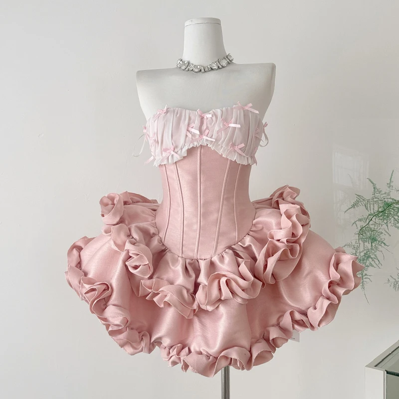 Strapless Fishbone Bub Mini Dress Women Elegant Tierred Ruched Party Short Dresses Female Cinched Date Princess Dress Black Pink
Strapless Fishbone Bub Mini Dress Women Elegant Tierred Ruched Party Short Dresses Female Cinched Date Princess Dress Black Pink