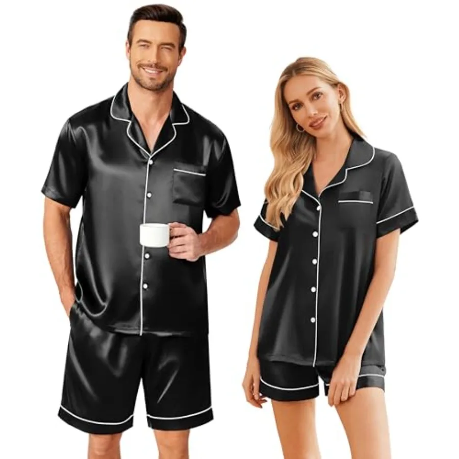 Ekouaer Couple Matching Pajamas Sets Silk Short Sleeve Button Down Sleepwear Satin Pjs Shorts Set Soft Loungewear S-XXL
Ekouaer Couple Matching Pajamas Sets Silk Short Sleeve Button Down Sleepwear Satin Pjs Shorts Set Soft Loungewear S-XXL