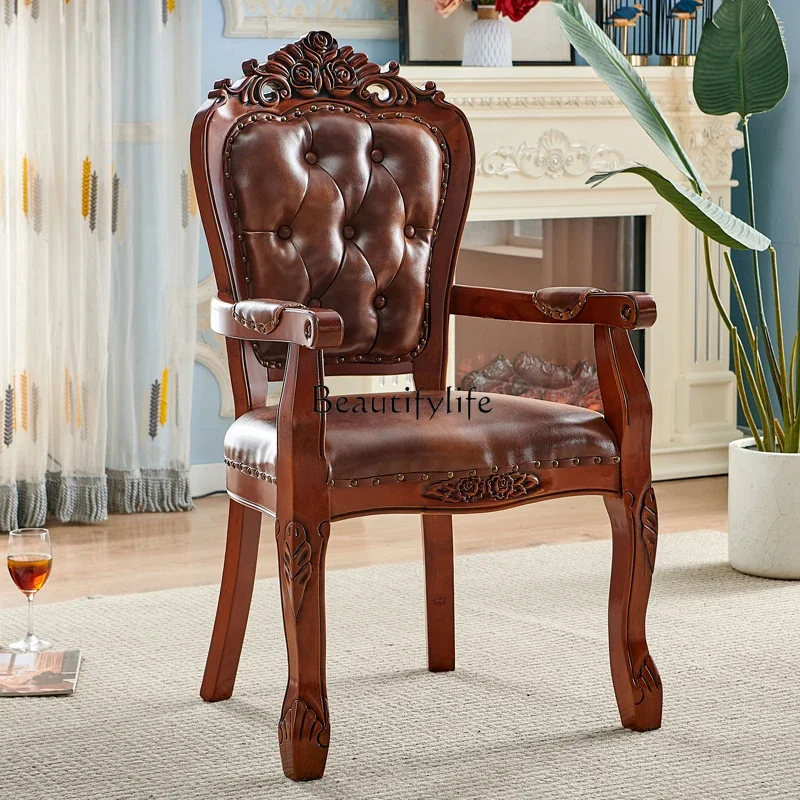 yj21 European dining chair solid wood armrest leather simple hotel negotiation backrest adult chair
yj21 European dining chair solid wood armrest leather simple hotel negotiation backrest adult chair