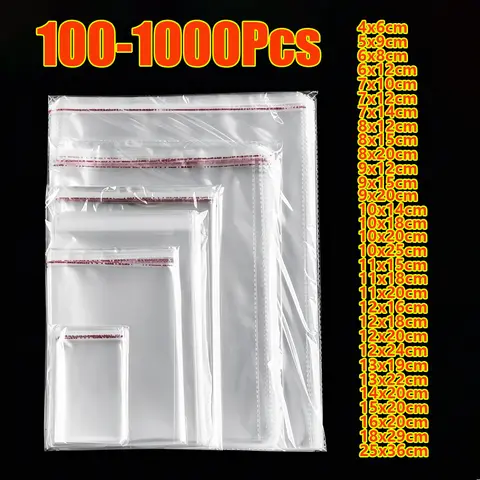 1000-100Pcs Self Adhesive Sealing Transparent Plastic Bag OPP Plastic Sealing Cellophane Bags Gifts Bag Food Candy Pacakging Bag
