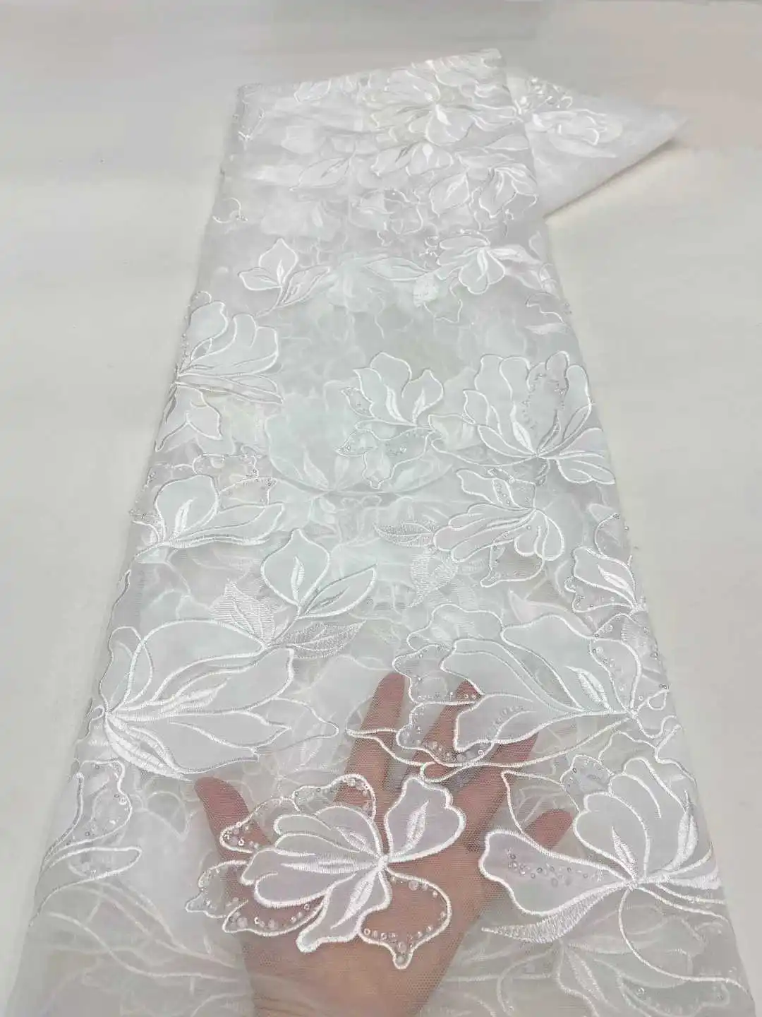 2025 White High-Quality African Nigerian Sequins Embroidery Lace Tulle French Mesh Fabric Nigeria for Wedding Party Dress Women 
2025 White High-Quality African Nigerian Sequins Embroidery Lace Tulle French Mesh Fabric Nigeria for Wedding Party Dress Women