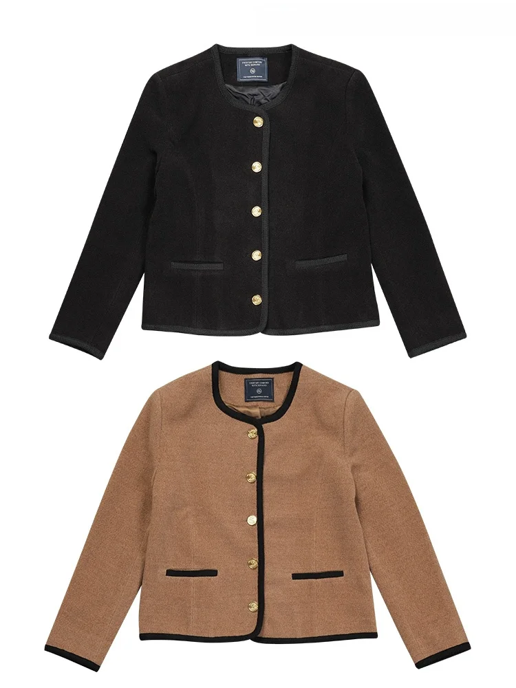 Loose Fit Wool Blend Button up round Neck Coat Korean Style Commute Fashion Autumn Winter Women's Jacket Small Fragrance Style
Loose Fit Wool Blend Button up round Neck Coat Korean Style Commute Fashion Autumn Winter Women's Jacket Small Fragrance Style
