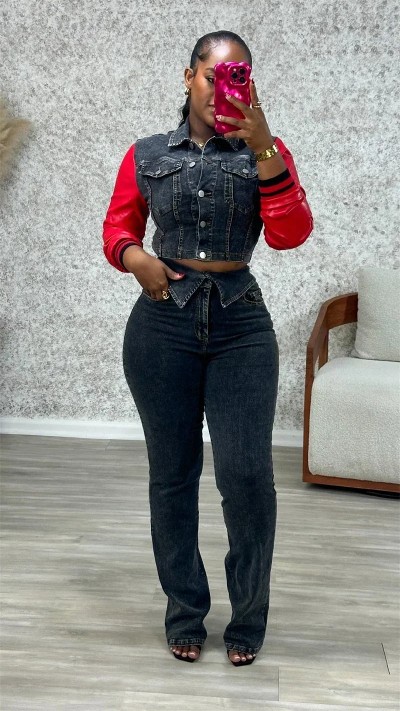 Streetwear Denim 2 Piece Sets Women Outfit Autumn Clothes Women PU Long Sleeve Jacket Top Slim Jeans Pant Sets Casual Tracksuits
Streetwear Denim 2 Piece Sets Women Outfit Autumn Clothes Women PU Long Sleeve Jacket Top Slim Jeans Pant Sets Casual Tracksuits