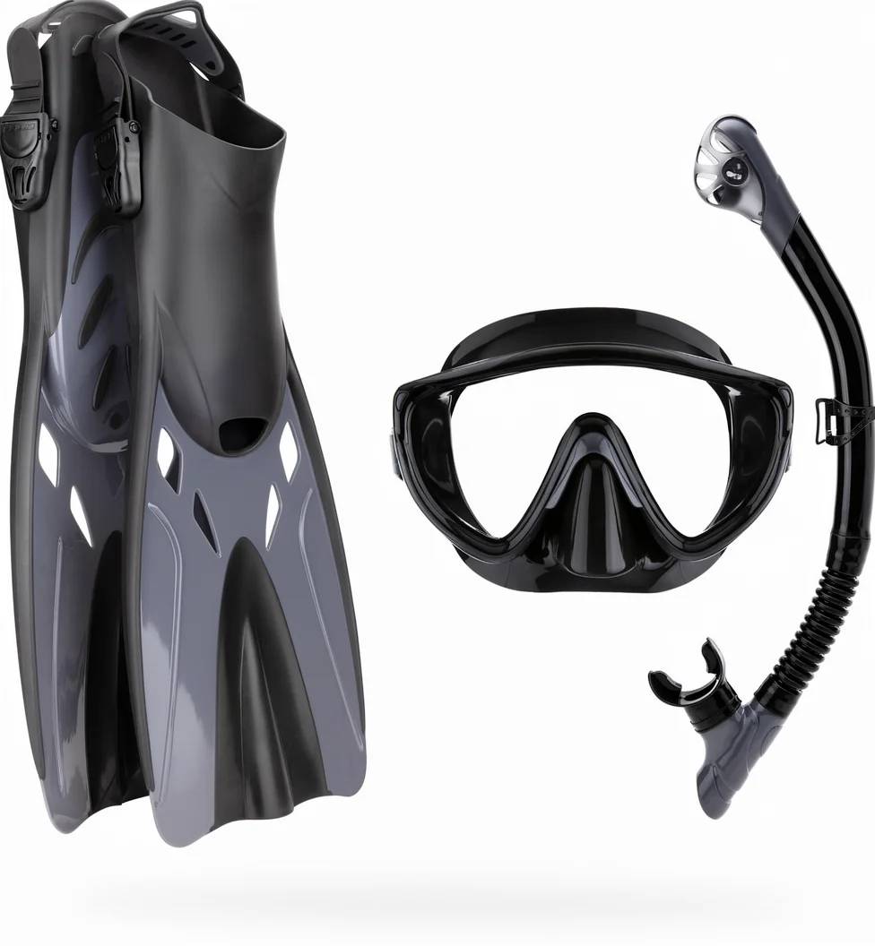 For black plastic snorkel set with tony plus fin mask snorkel, suitable for adults
For black plastic snorkel set with tony plus fin mask snorkel, suitable for adults