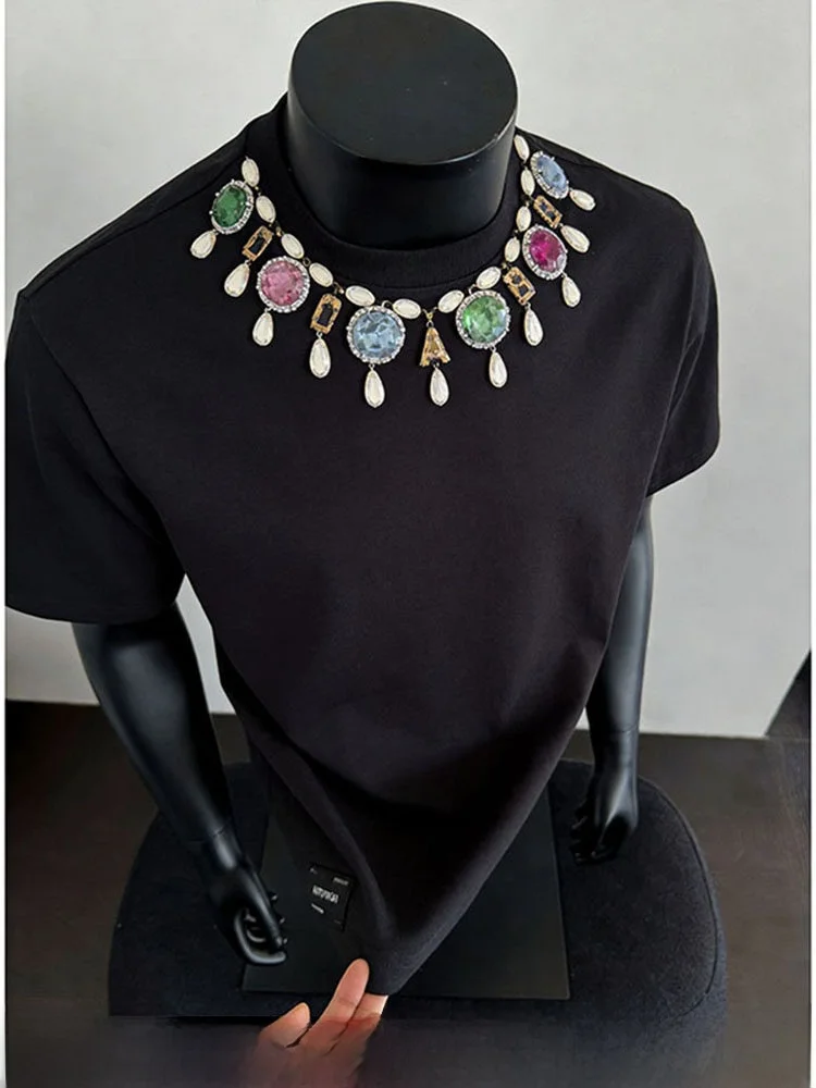 American High Street Style Men's T-shirt Pure Cotton Short Sleeve Gem Necklace Summer 2026 Trendy Design Loose Fit round Neck
American High Street Style Men's T-shirt Pure Cotton Short Sleeve Gem Necklace Summer 2026 Trendy Design Loose Fit round Neck