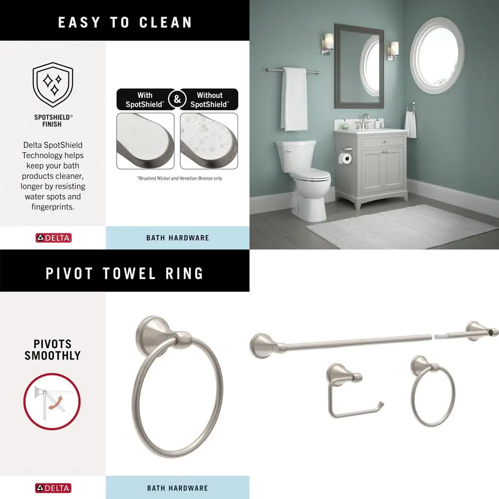 Becker 3-Piece Bath Accessory Set in Brushed Nickel: 18/24 Towel Bar and Toilet Paper Holder
Becker 3-Piece Bath Accessory Set in Brushed Nickel: 18/24 Towel Bar and Toilet Paper Holder