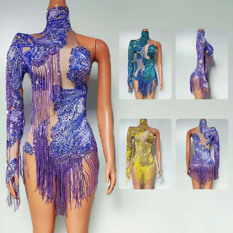 Purple Gogo Dance Costume For Women Performance Outfit One Sleeve Fringe Jumpsuit Rhinestone Bodysuit Festival Rave Clothes 3244
Purple Gogo Dance Costume For Women Performance Outfit One Sleeve Fringe Jumpsuit Rhinestone Bodysuit Festival Rave Clothes 3244