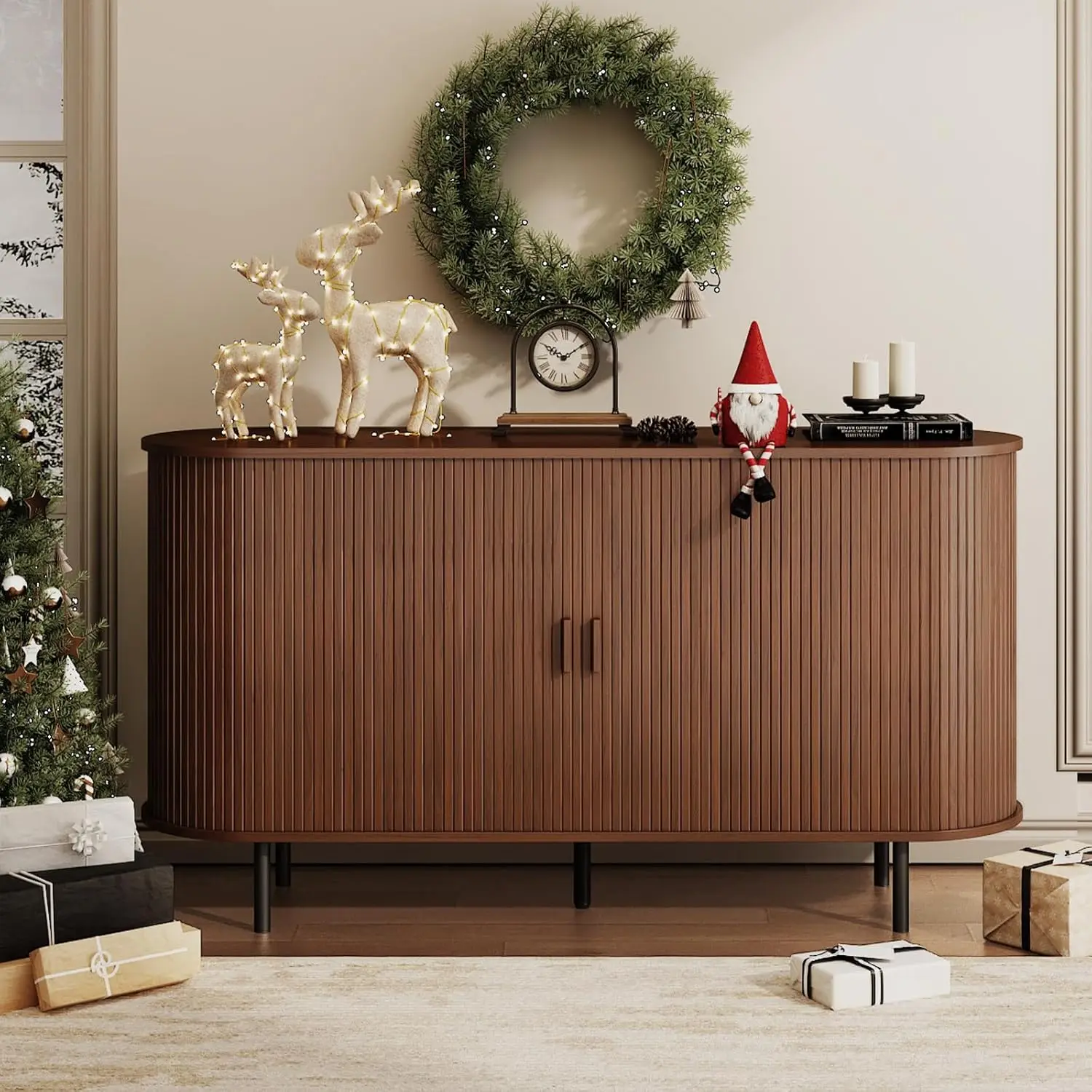 55" Fluted Buffet Sideboard Cabinet with Sliding Door, Adjustable Shelf for Kitchen, Entryway Storage - Walnut Finish
55" Fluted Buffet Sideboard Cabinet with Sliding Door, Adjustable Shelf for Kitchen, Entryway Storage - Walnut Finish