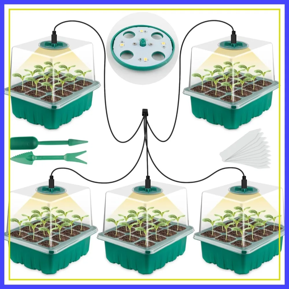 Seed Starter Tray with Grow Light, Plant Germination Kit with Humidity Dome, 12 Cells per Tray for Greenhouse Hydroponics
Seed Starter Tray with Grow Light, Plant Germination Kit with Humidity Dome, 12 Cells per Tray for Greenhouse Hydroponics