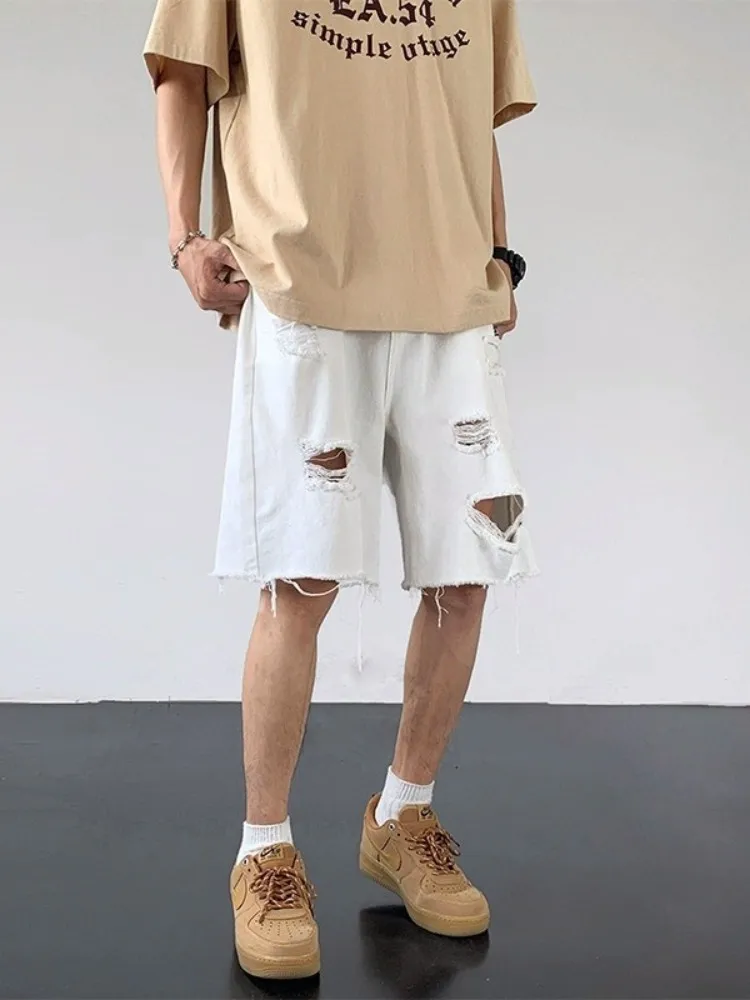 White Ripped Denim Shorts Men's American Vintage High Street Summer Five-Quarter Loose Straight Leg Mid-Waist Jeans
White Ripped Denim Shorts Men's American Vintage High Street Summer Five-Quarter Loose Straight Leg Mid-Waist Jeans