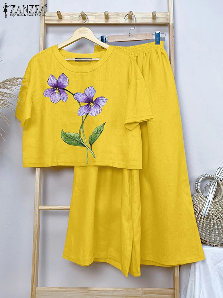 2025 ZANZEA Summer Printed Tracksuits Women Matching Sets Short Sleeve Blouse Work Pant Sets 2pcs Outfits Casual Trousers Suit
2025 ZANZEA Summer Printed Tracksuits Women Matching Sets Short Sleeve Blouse Work Pant Sets 2pcs Outfits Casual Trousers Suit