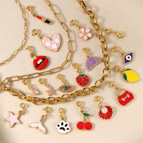 Pink Cute Pendant Charm For Women Checkerboard Rose Pearl Bow Romantic Fashion DIY Making Hand Made Jeweley Gift Accessories
