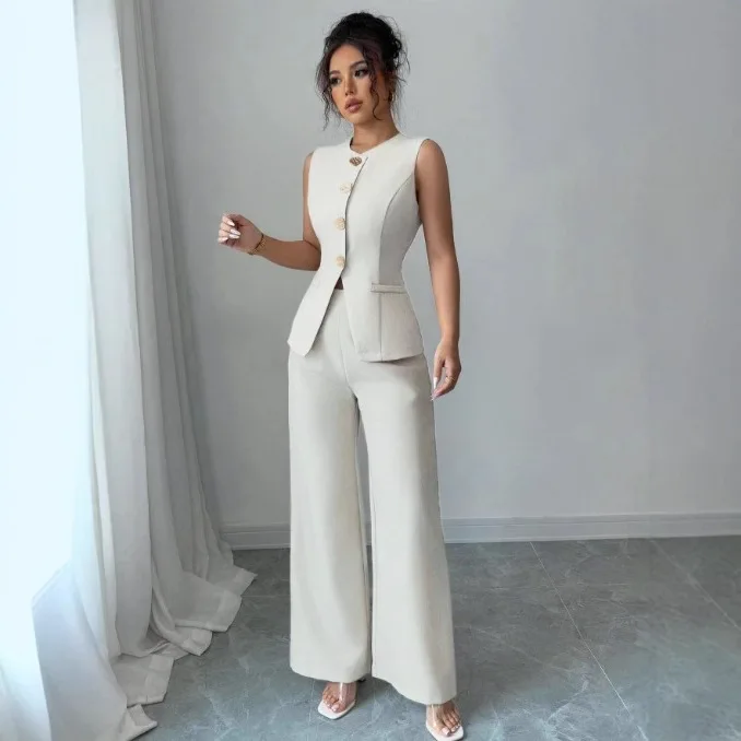 2026 Women's Sleeveless Vest Wide Leg Pants Set Chic Office Wear Two-Piece Smart Casual Round Neck Trousers Suit Костюм Женский
2026 Women's Sleeveless Vest Wide Leg Pants Set Chic Office Wear Two-Piece Smart Casual Round Neck Trousers Suit Костюм Женский