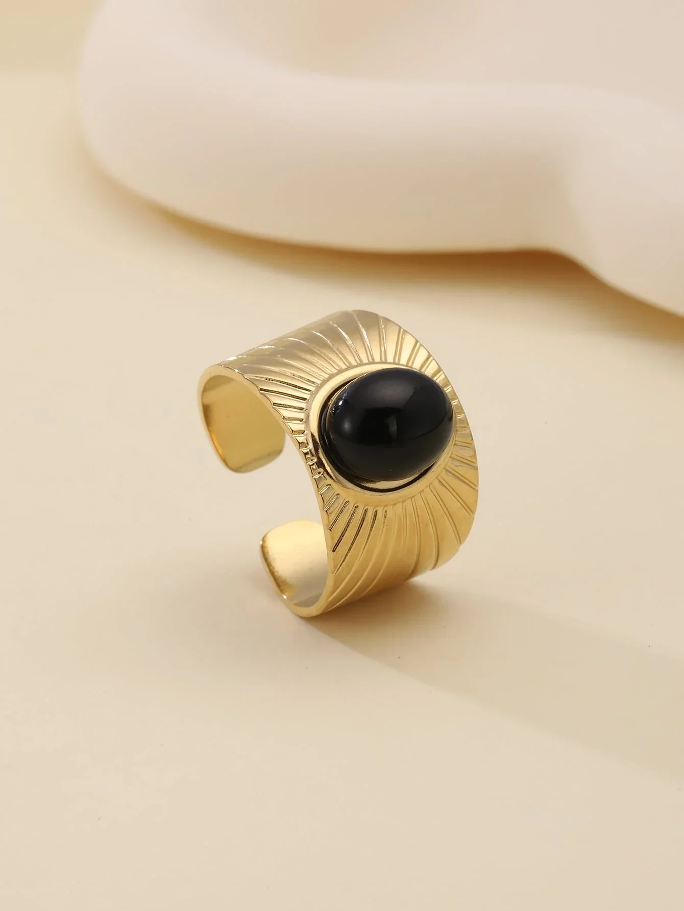 Gold Tone Open Cuff Ring With Oval Natural Stone Baroque Design For Women
Gold Tone Open Cuff Ring With Oval Natural Stone Baroque Design For Women