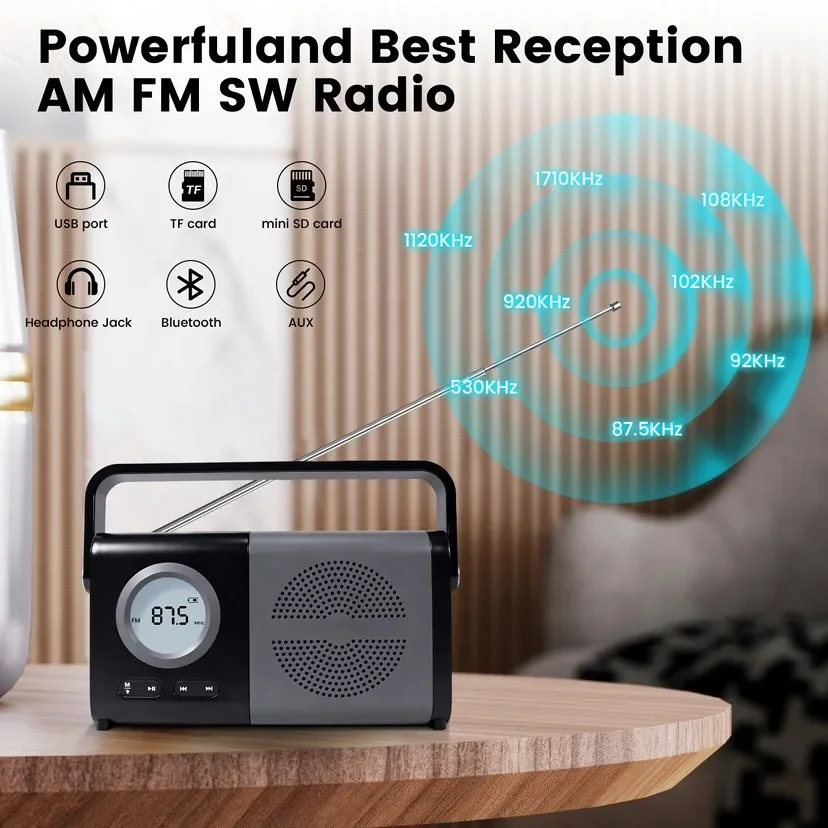 Good Quality Portable MP3 Player Boombox AM/FM Radio HiFi Sound Stereo Earphone Household Radio BT Speaker with USB/TF Card Slot
Good Quality Portable MP3 Player Boombox AM/FM Radio HiFi Sound Stereo Earphone Household Radio BT Speaker with USB/TF Card Slot