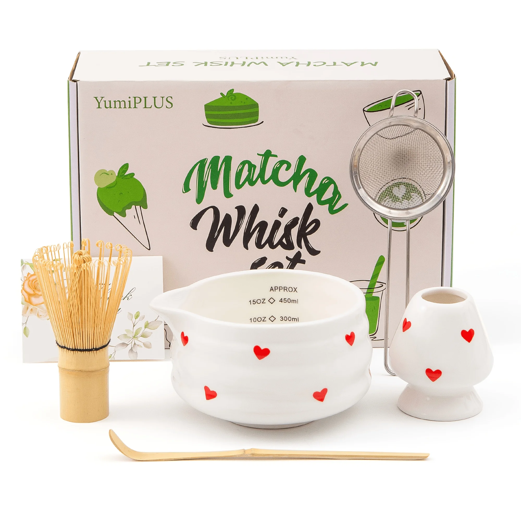 5pcs white heart-patterned matcha set (gift box), ceramic matcha tea set, including matcha bowl with spout, matcha egg beater, t
5pcs white heart-patterned matcha set (gift box), ceramic matcha tea set, including matcha bowl with spout, matcha egg beater, t