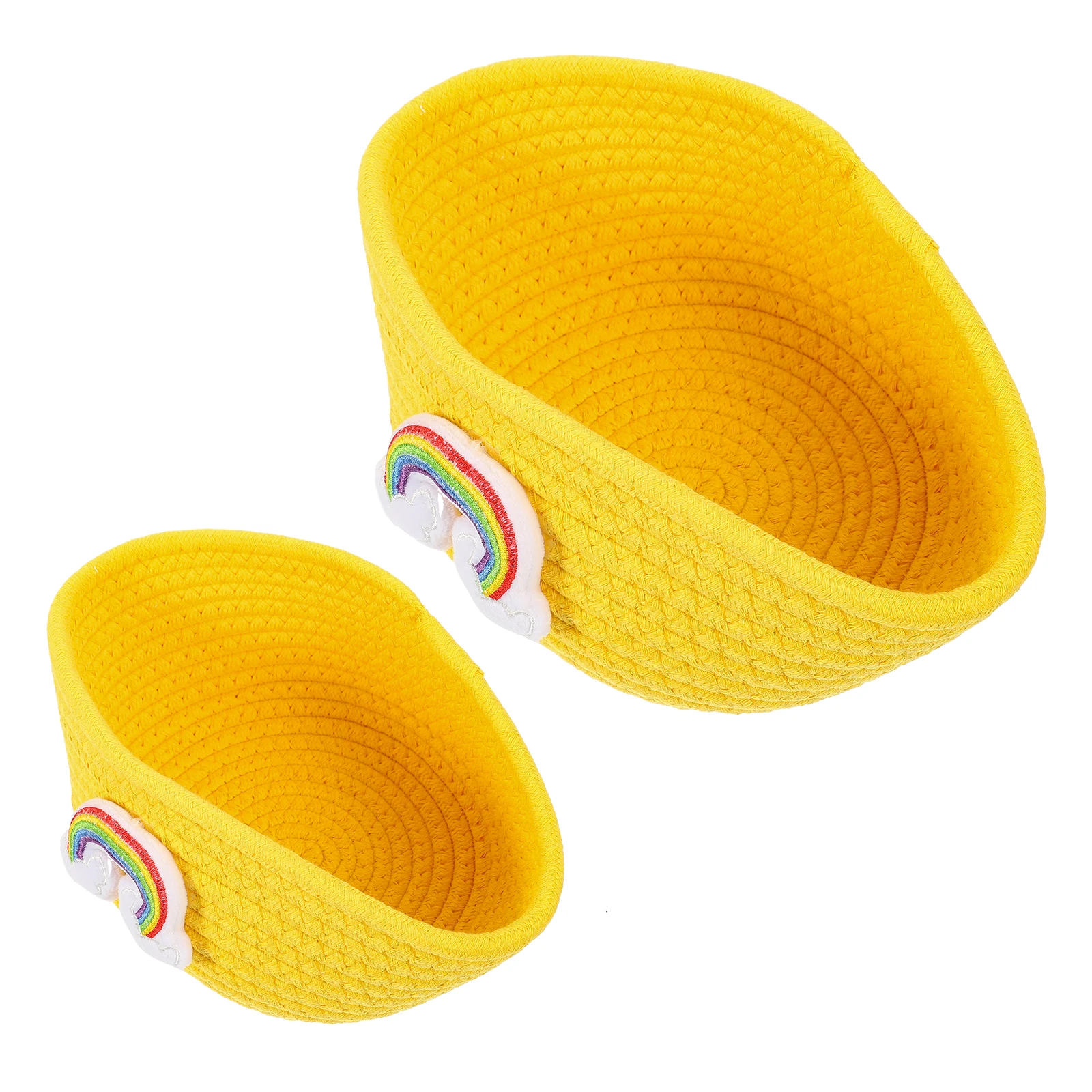 2 Pcs Woven Storage Baskets High Grade Cotton Rope Home Decor Laundry Basket Living Room Desktop Boxes Yellow Lidded 
2 Pcs Woven Storage Baskets High Grade Cotton Rope Home Decor Laundry Basket Living Room Desktop Boxes Yellow Lidded