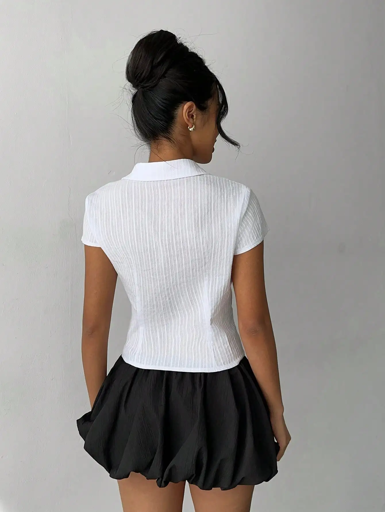 Women White Short Sleeve Ruched Waist Blouse Collar Shirt Office Casual Spring Summer
Women White Short Sleeve Ruched Waist Blouse Collar Shirt Office Casual Spring Summer
