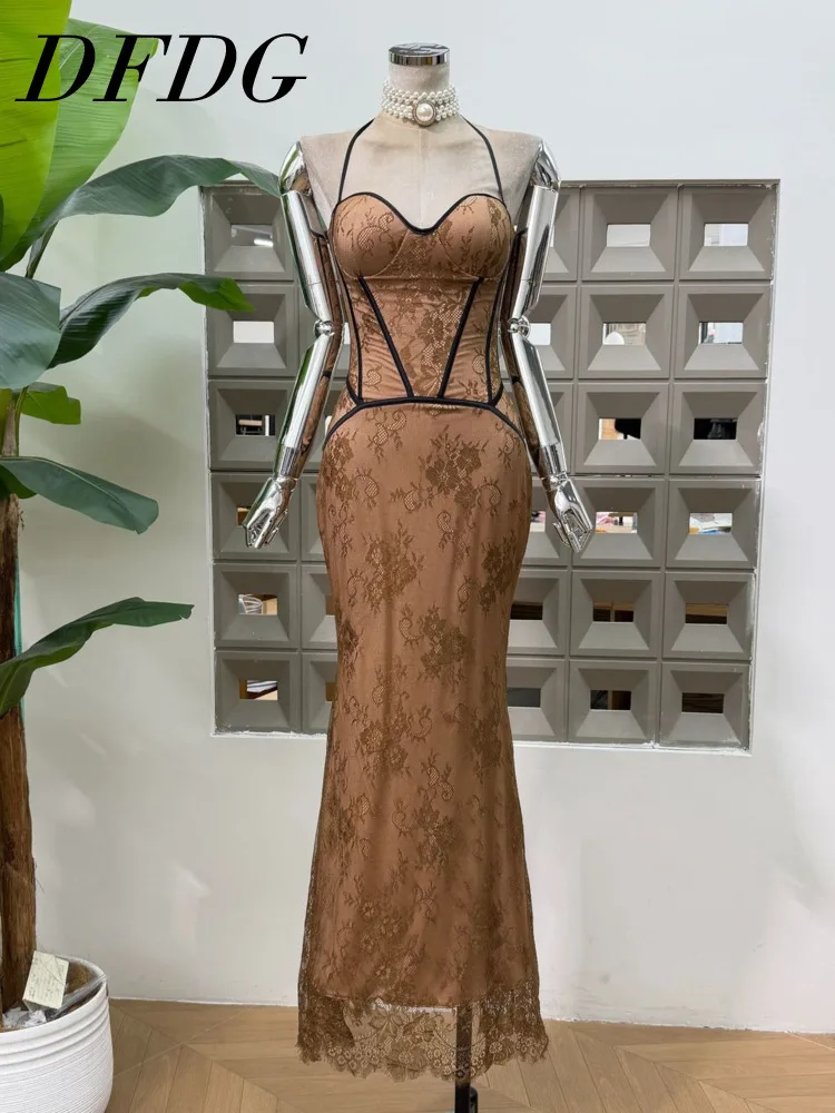 DFDG Women 2026 Spring Summer Spaghetti Strap Maxi Dress Boned Corset Bodice Floral Lace Mermaid Hem Elegant Party Gown Dress
DFDG Women 2026 Spring Summer Spaghetti Strap Maxi Dress Boned Corset Bodice Floral Lace Mermaid Hem Elegant Party Gown Dress
