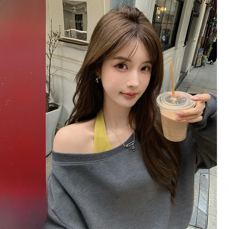 Early Spring Promotion Zhang Beibei Long Sleeve Hoodie Set Pure Color Neck Hanging Shoulder Bared Two-Piece Suite Elegant
Early Spring Promotion Zhang Beibei Long Sleeve Hoodie Set Pure Color Neck Hanging Shoulder Bared Two-Piece Suite Elegant