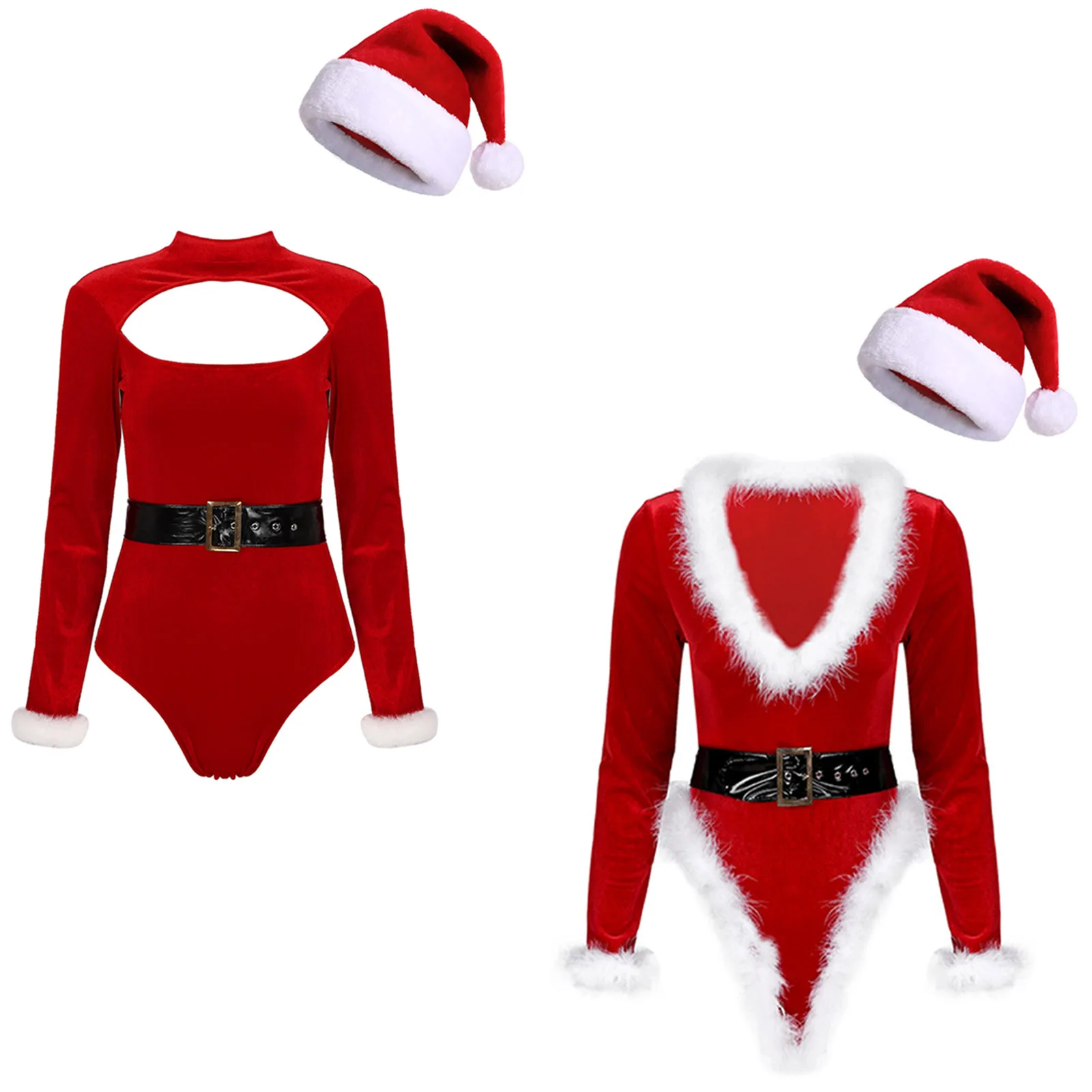 Women Sexy Christmas Costume Set Long Sleeve Skinny Bodysuit with Belt and Santa Hat Outfit for Xmas Holiday Party Clubwear
Women Sexy Christmas Costume Set Long Sleeve Skinny Bodysuit with Belt and Santa Hat Outfit for Xmas Holiday Party Clubwear