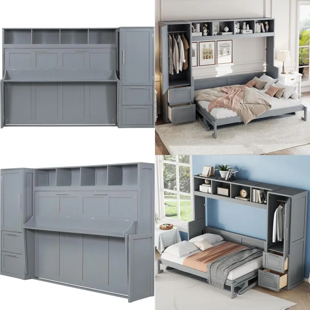 LZ LEISURE ZONE ull Size Murphy Bed with Closet and Ders, Space-Saving Wall Bed with Shelves, Ideal or Small Rooms, Aparents, or
LZ LEISURE ZONE ull Size Murphy Bed with Closet and Ders, Space-Saving Wall Bed with Shelves, Ideal or Small Rooms, Aparents, or