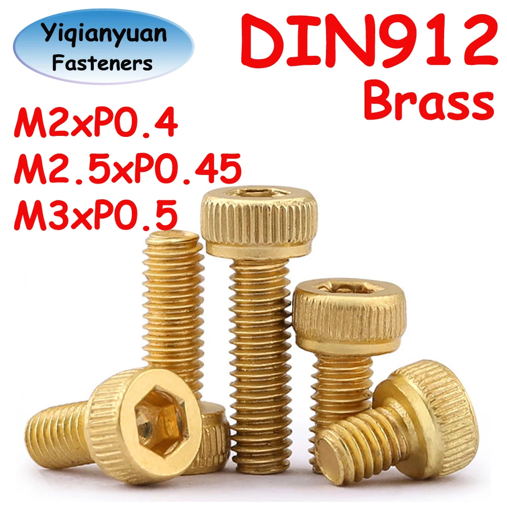 Yiqianyuan DIN912 M2 M2.5 M3 Pure Brass Hexagon Socket Knurled Cap Head Screws Allen Key Bolts Full Threaded Coarse Thread
Yiqianyuan DIN912 M2 M2.5 M3 Pure Brass Hexagon Socket Knurled Cap Head Screws Allen Key Bolts Full Threaded Coarse Thread