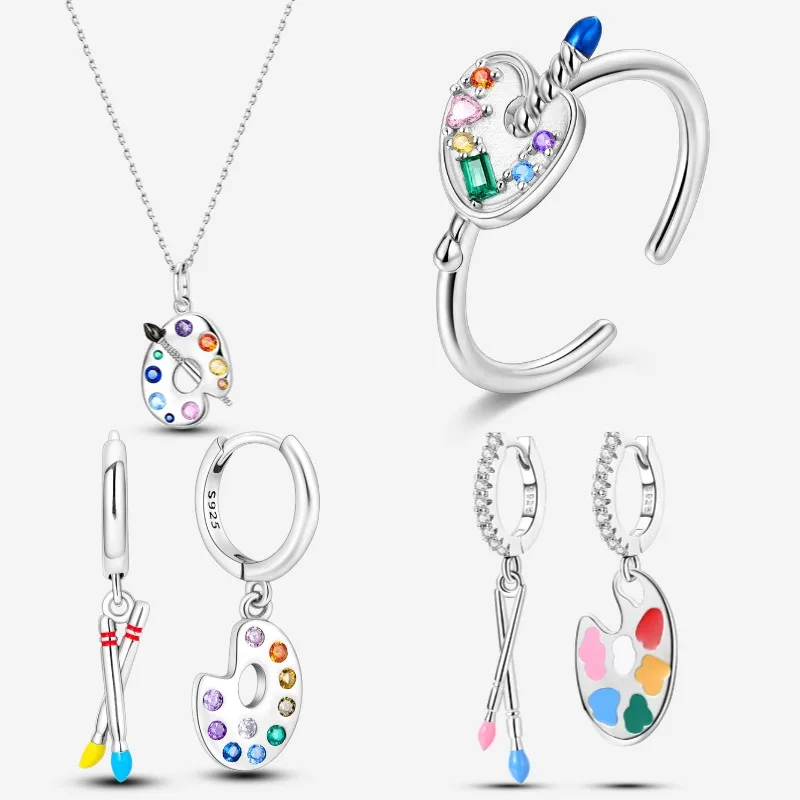 925 Silver Creative Painter Asymmetric Earrings, Necklace, Ring Three Piece Jewelry Set Suitable for Birthday and Holiday Gifts
925 Silver Creative Painter Asymmetric Earrings, Necklace, Ring Three Piece Jewelry Set Suitable for Birthday and Holiday Gifts
