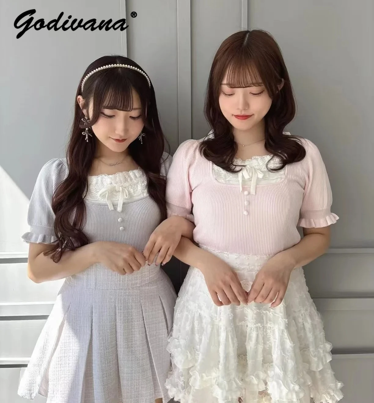 2025 Spring New Ladies Short Sleeve Elegant Knit Top Japanese Sweet Slim Lace Bow Thin Sweater Top Lolita T-shirts
2025 Spring New Ladies Short Sleeve Elegant Knit Top Japanese Sweet Slim Lace Bow Thin Sweater Top Lolita T-shirts