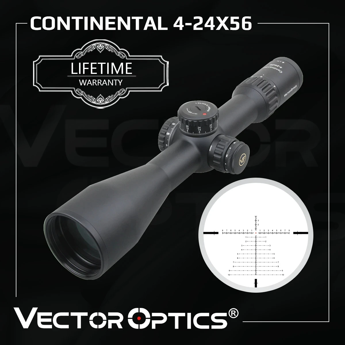 Vector Optics Continental 4-24x56 HD 34mm FFP Hunting Riflescope 1/10MIL Zero Stop 90% Light Optic Rifle Scopes .338 Long Range
Vector Optics Continental 4-24x56 HD 34mm FFP Hunting Riflescope 1/10MIL Zero Stop 90% Light Optic Rifle Scopes .338 Long Range