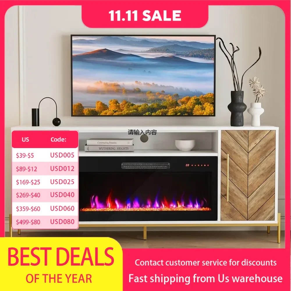 Wooden TV cabinet with 36-inch electric fireplace, entertainment center with lockers, console table for TVs up to 75 inches
Wooden TV cabinet with 36-inch electric fireplace, entertainment center with lockers, console table for TVs up to 75 inches