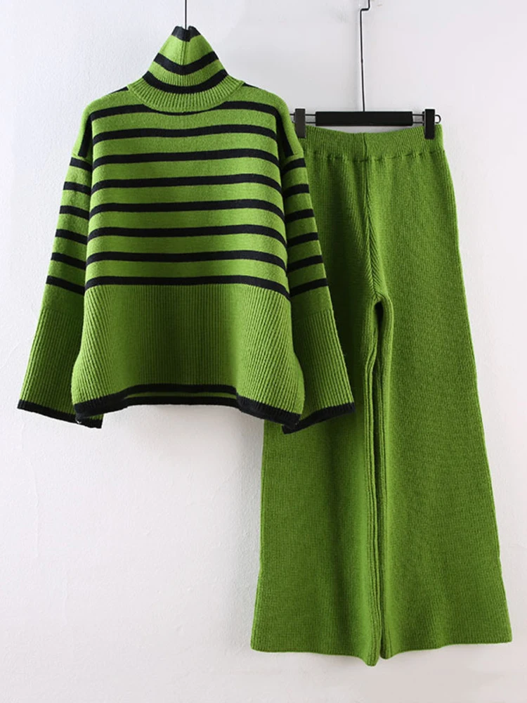 Big Size Loose Knitting Two-piece Sets Autumn Winter 2022 New Turtleneck Stripe Sweater + Wide Leg Pants Fashion Trend
Big Size Loose Knitting Two-piece Sets Autumn Winter 2022 New Turtleneck Stripe Sweater + Wide Leg Pants Fashion Trend