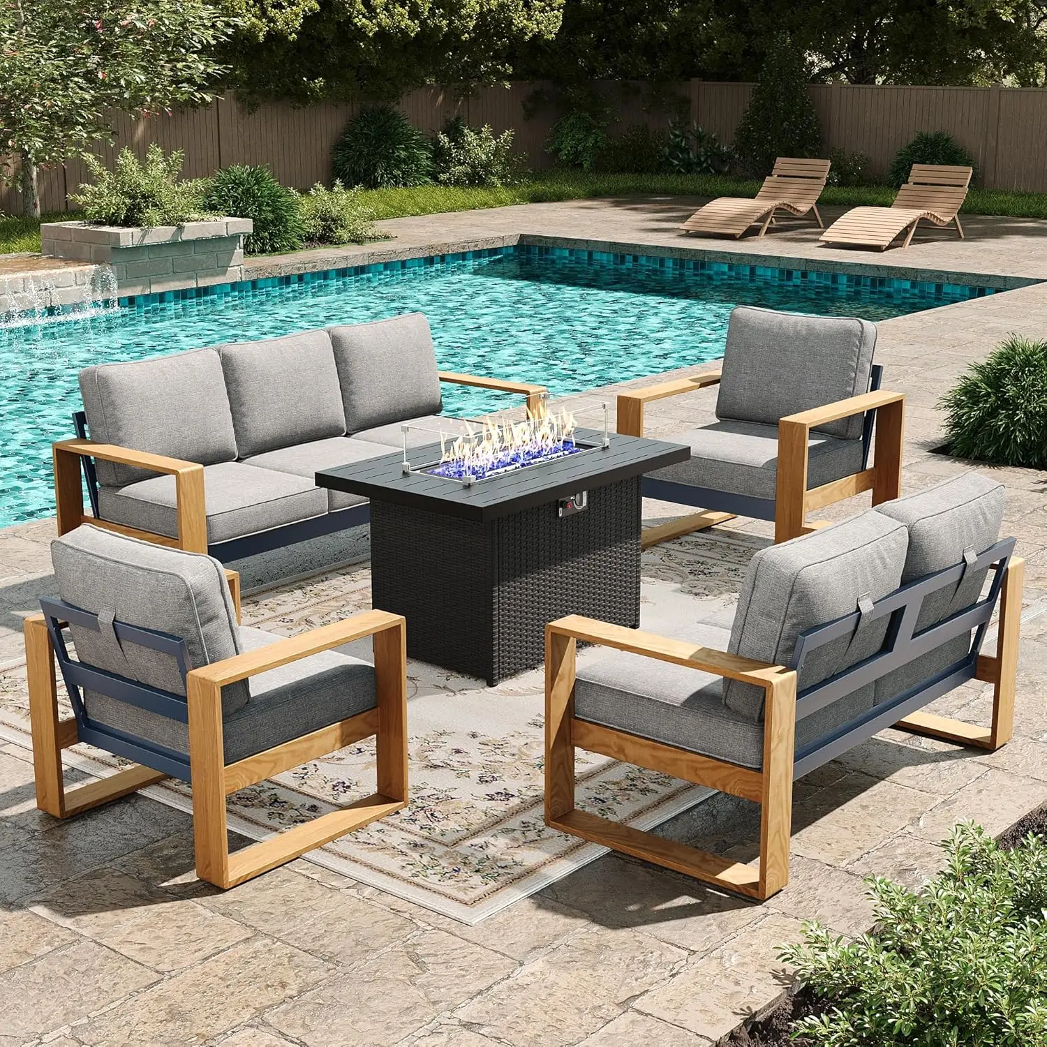 Комплект садовой мебели из алюминия из 5 предметов с столом-очагом, увеличенными сиденьями с высокими спинками, для отдыха на открытом воздухе, на заказ
Комплект садовой мебели из алюминия из 5 предметов с столом-очагом, увеличенными сиденьями с высокими спинками, для отдыха на открытом воздухе, на заказ