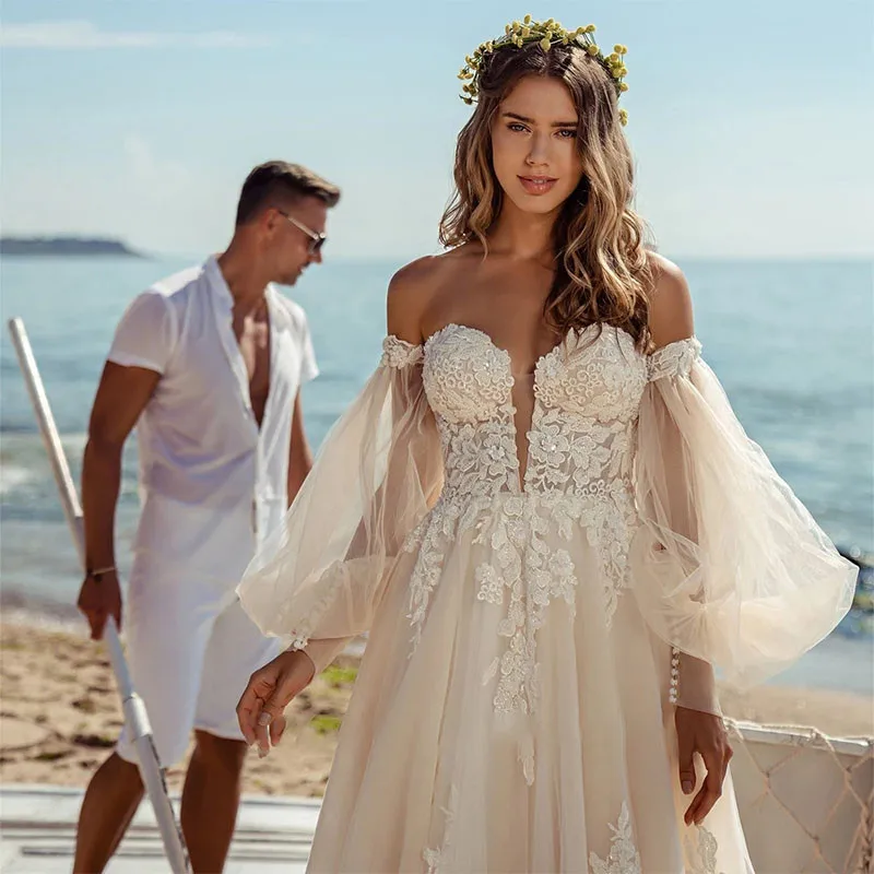 Charming Scoop Neck Wedding Dresses A-line Floor LengthPuff Sleeve Custom For Women Backless Appliques Vestido Do Novia
Charming Scoop Neck Wedding Dresses A-line Floor LengthPuff Sleeve Custom For Women Backless Appliques Vestido Do Novia