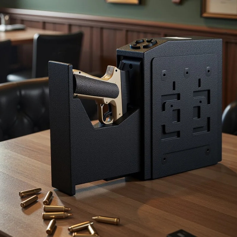 Pull-out fingerprint password safe pistol box, silent blue light three-in-one wall-mounted gun box safe equipment
Pull-out fingerprint password safe pistol box, silent blue light three-in-one wall-mounted gun box safe equipment