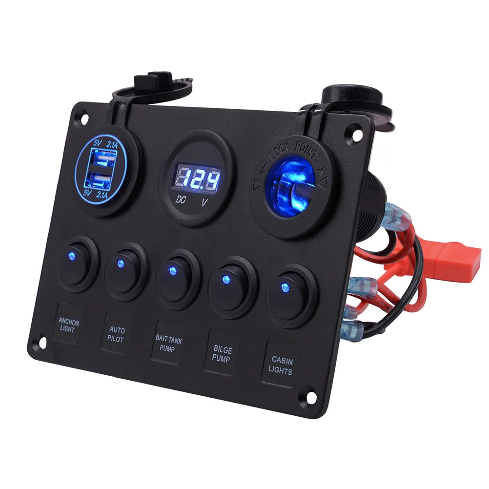 5 Gang 12V-24V Waterproof Combination Switch Panel for Car Boat Rv Suv Yacht Marine Use with Dual USB Charging Ports LED
5 Gang 12V-24V Waterproof Combination Switch Panel for Car Boat Rv Suv Yacht Marine Use with Dual USB Charging Ports LED