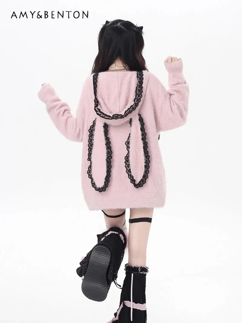 Зимний милый кружевной свободный вязаный кардиган с капюшоном и кроличьими ушками, осень-зима, студенческий стиль, кавайный кардиган с длинными рукавами и принтом
Зимний милый кружевной свободный вязаный кардиган с капюшоном и кроличьими ушками, осень-зима, студенческий стиль, кавайный кардиган с длинными рукавами и принтом