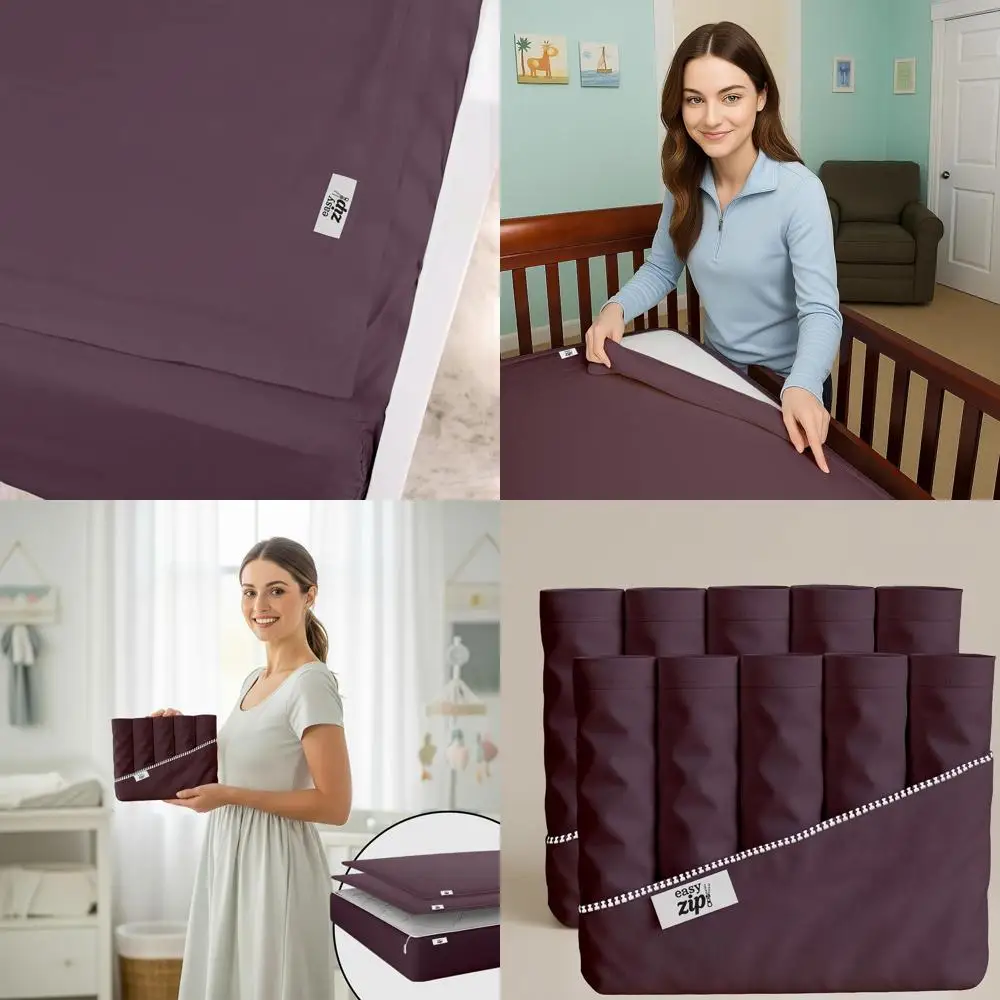 10-Piece Zip-On Crib Sheet Set with Fitted Base, Plush Baby Bedding, Easy Change Sheets, Mini Crib Size (24x38), Plum
10-Piece Zip-On Crib Sheet Set with Fitted Base, Plush Baby Bedding, Easy Change Sheets, Mini Crib Size (24x38), Plum