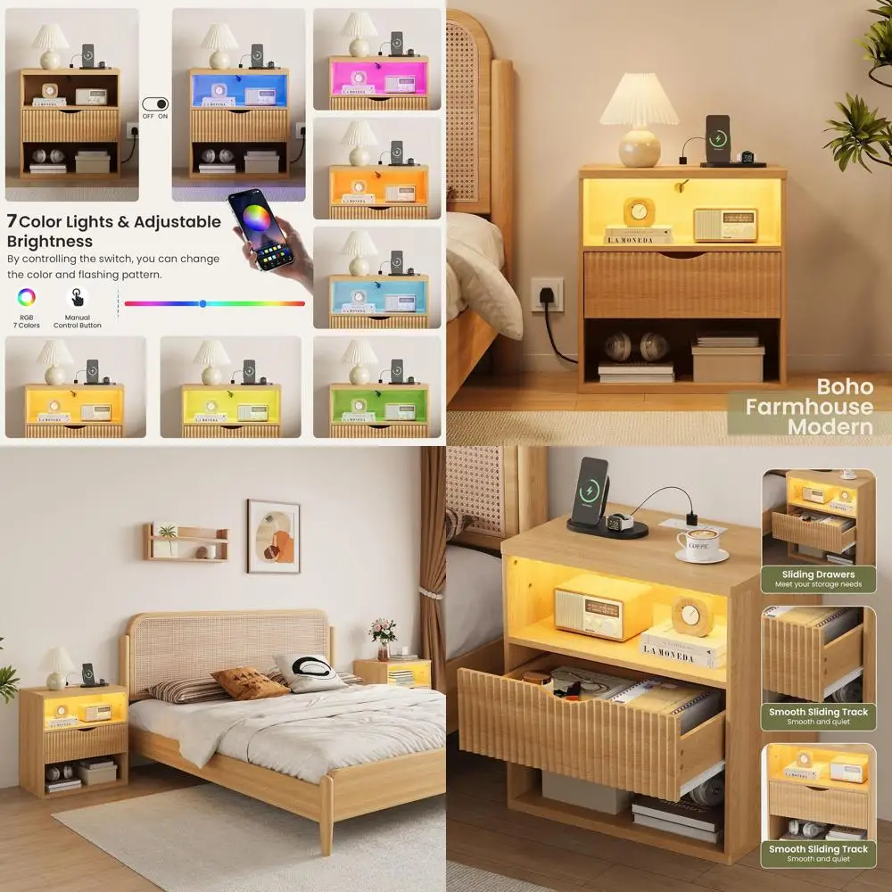 24 Contemporary LED-lit Wood Nightstand with Charging Dock & Drawers for Bedroom & Living Room (Natural Finish)
24 Contemporary LED-lit Wood Nightstand with Charging Dock & Drawers for Bedroom & Living Room (Natural Finish)