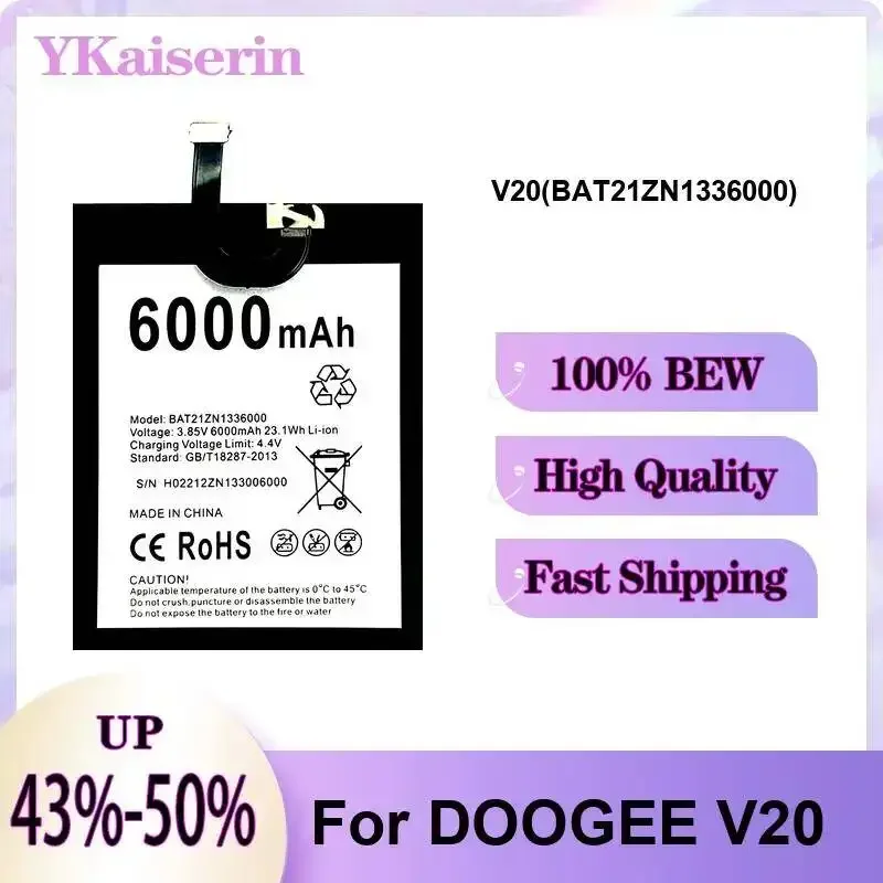 Аккумулятор для мобильного телефона V20 BAT21ZN1336000 6000 мАч, премиум-класс, замена для Doogee V20
Аккумулятор для мобильного телефона V20 BAT21ZN1336000 6000 мАч, премиум-класс, замена для Doogee V20