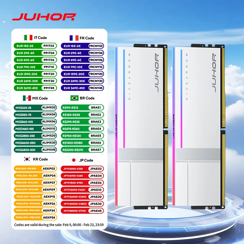 JUHOR RGB DDR5 32 ГБ (16 ГБX2) 6000 МГц 6800 МГц 7200 МГц 8000 МГц DDR5 16 ГБ настольная оперативная память
JUHOR RGB DDR5 32 ГБ (16 ГБX2) 6000 МГц 6800 МГц 7200 МГц 8000 МГц DDR5 16 ГБ настольная оперативная память