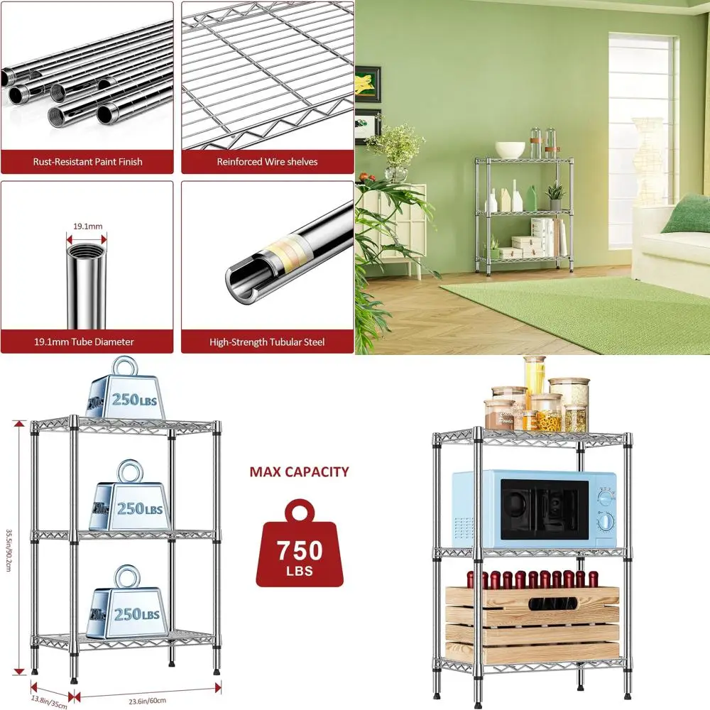 3-Tier Heavy Duty Steel Wire Shelving Rack for Kitchen, Pantry, or Office Organization, 13.8D x 23.6W x 35.5H, Holds 750LBS, Chr
3-Tier Heavy Duty Steel Wire Shelving Rack for Kitchen, Pantry, or Office Organization, 13.8D x 23.6W x 35.5H, Holds 750LBS, Chr