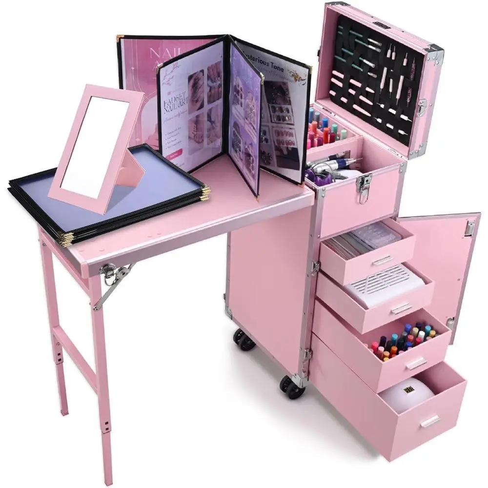 BYOOTIQUE Rolling Manicure Table Nail Station with 4 Color Swatches Holders Large acity oldable Workstation with Handle Portable
BYOOTIQUE Rolling Manicure Table Nail Station with 4 Color Swatches Holders Large acity oldable Workstation with Handle Portable