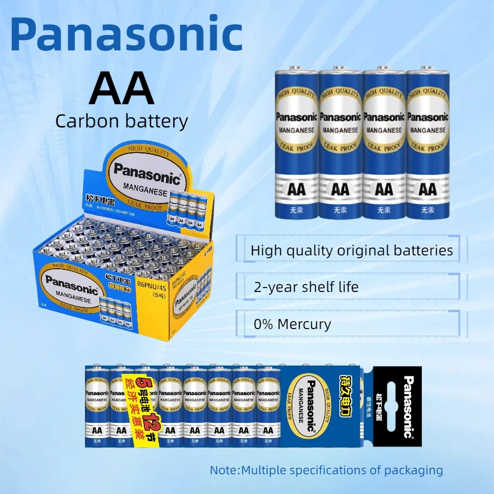 Одноразовые сухие угольные аккумуляторы Panasonic 1,5 В AA, подходят для светодиодных фонарей, игрушек, Mp3-камер, фонариков, бритв, проигрывателей компакт-дисков,
Одноразовые сухие угольные аккумуляторы Panasonic 1,5 В AA, подходят для светодиодных фонарей, игрушек, Mp3-камер, фонариков, бритв, проигрывателей компакт-дисков,