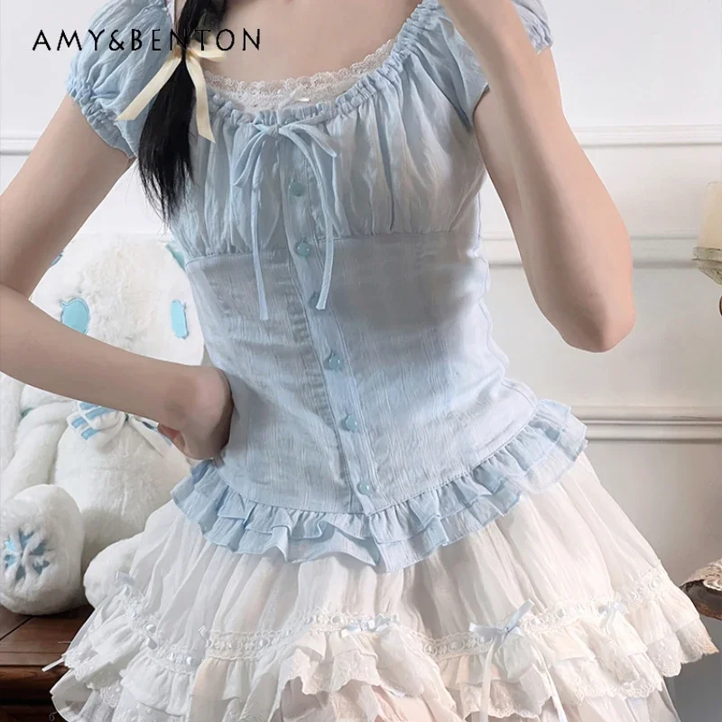 Japanese Original Design Vintage Gentle Sense Casual Style Shoulder Blue and White Top Lace Solid Color Skirt Fashion Suit Girls
Japanese Original Design Vintage Gentle Sense Casual Style Shoulder Blue and White Top Lace Solid Color Skirt Fashion Suit Girls