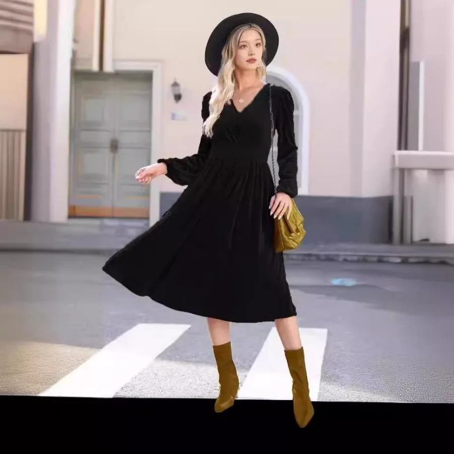 【New style】Autumn and winter new solid color outerwear long sleeve dress commuting V-neck pleated high waist skirt women
【New style】Autumn and winter new solid color outerwear long sleeve dress commuting V-neck pleated high waist skirt women
