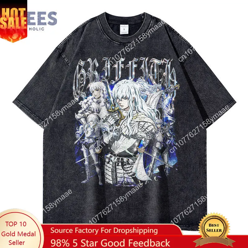 Griffith T-shirts Oversized Streetwear Vintage Washed Anime Kenpuu Denki T Shirt Short Sleeve Retro Manga Guts Tops Tees Men
Griffith T-shirts Oversized Streetwear Vintage Washed Anime Kenpuu Denki T Shirt Short Sleeve Retro Manga Guts Tops Tees Men